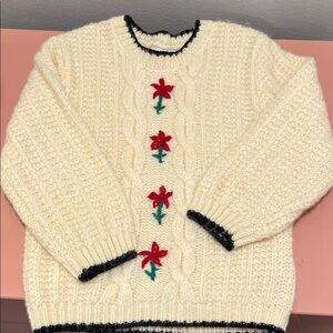 Zara Cream Sweater with Red Floral Design